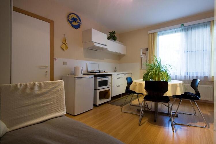 Kitchen and lounge in holiday home Aan de Vaart